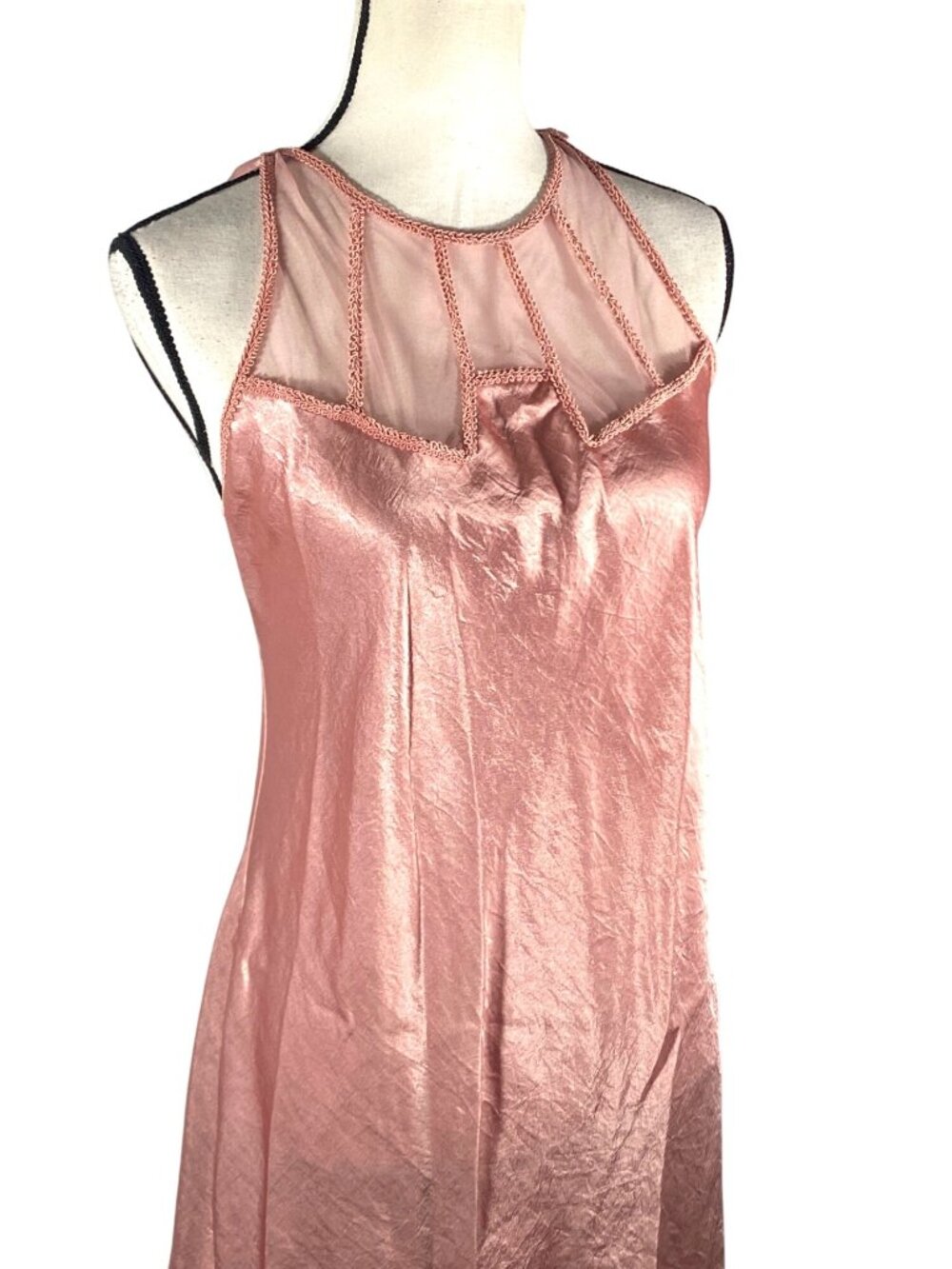 Vintage Victoria Secret gold label Satin Pink slip Dress Sheer Halter Neck L - Picture 2 of 12